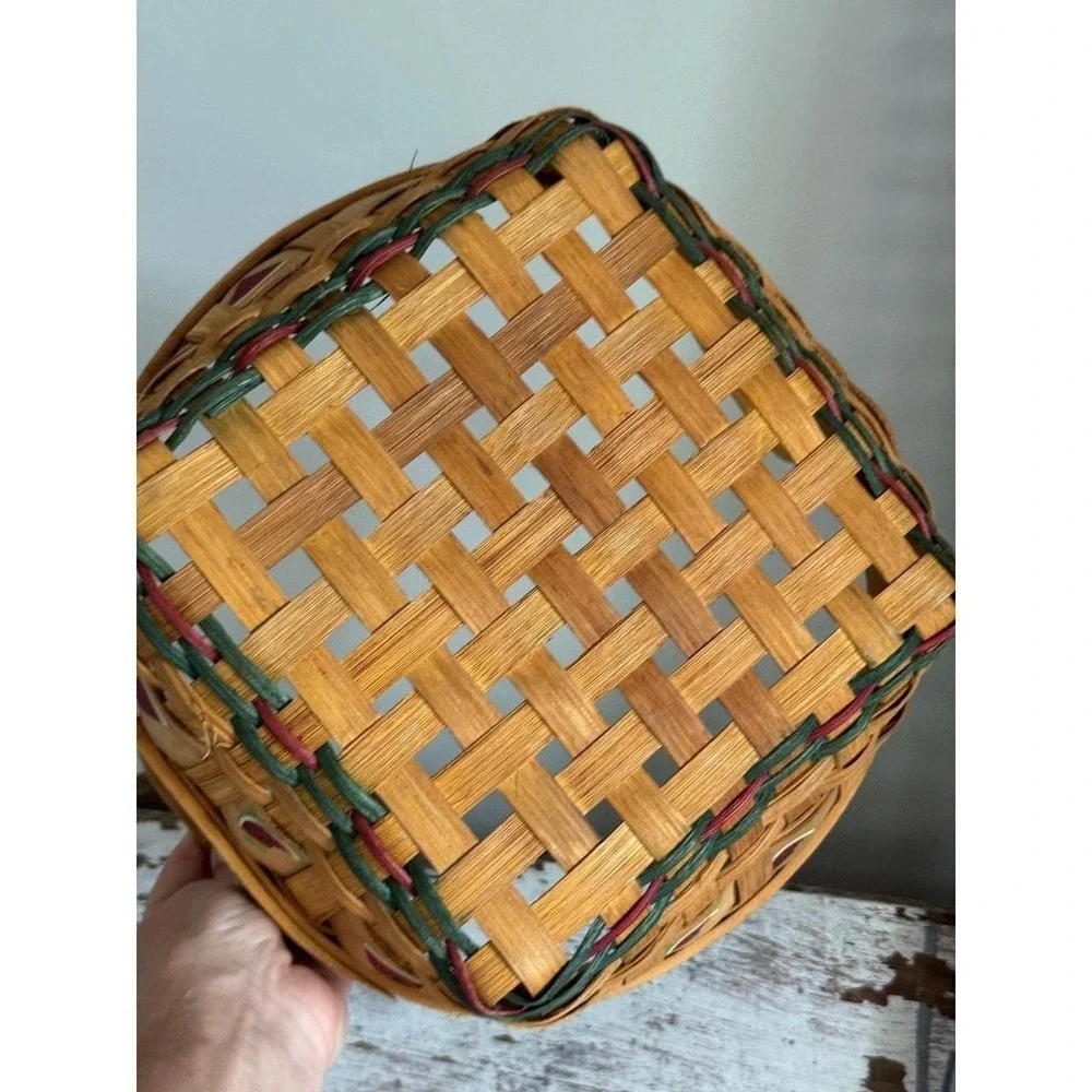 Hand Painted Watermelon Woven Wood Basket Square Farmhouse Decor 11x11